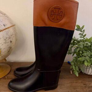 Tory Burch Diana tall black and brown rain & riding boots: size 8